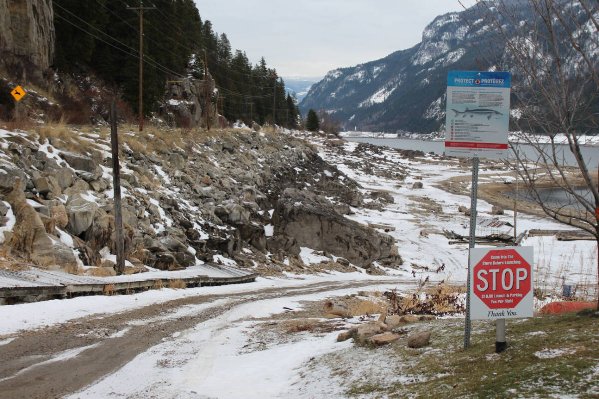 The boat launch at Scotties marina sits high above the water line. Photos: Betsy Kline