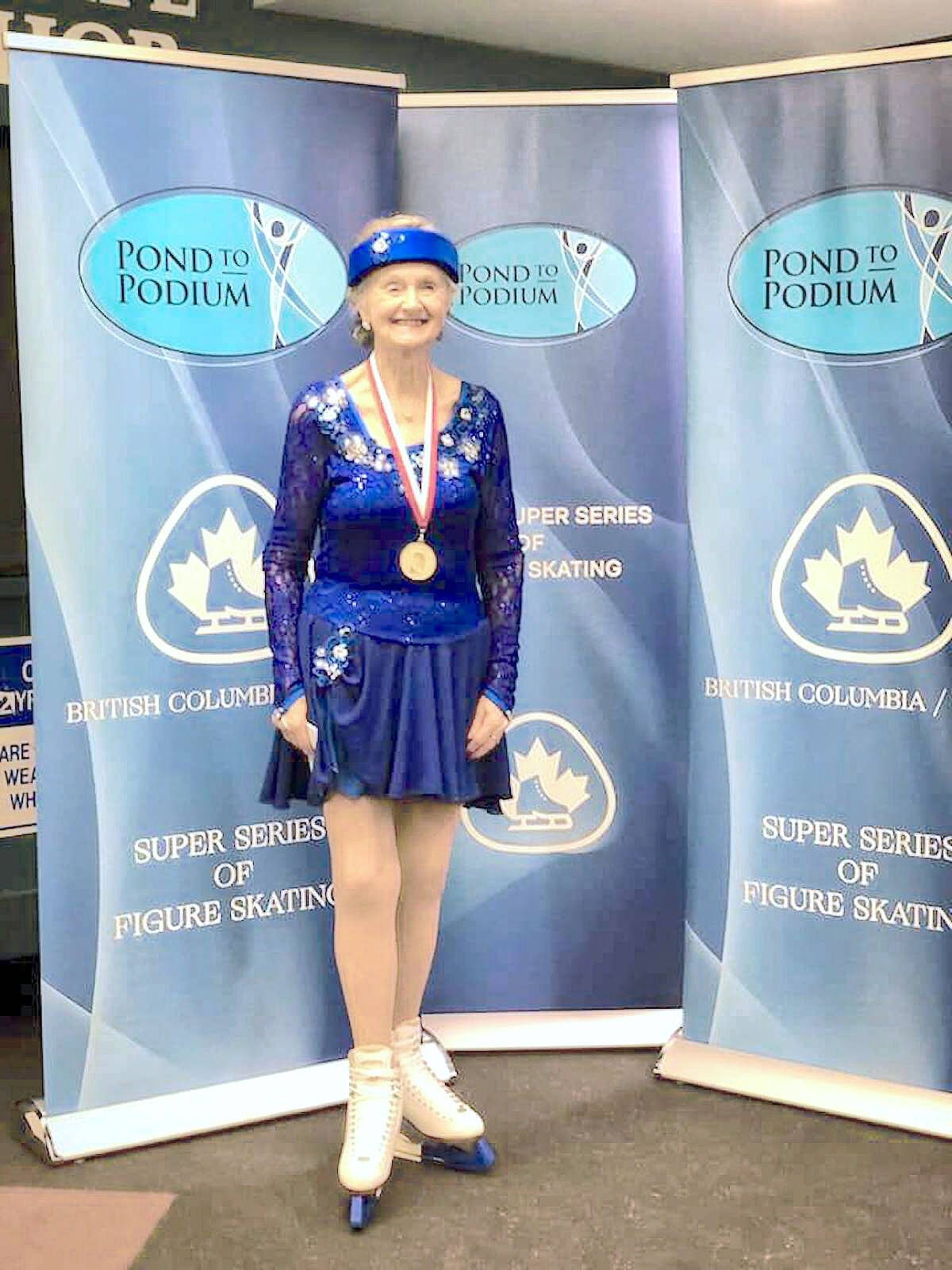 Aldergrove Skating Club member Linda Maundrell, 80, won gold at the 2022 BC/YT Synchro and Adult competition. (Special to Black Press Media)