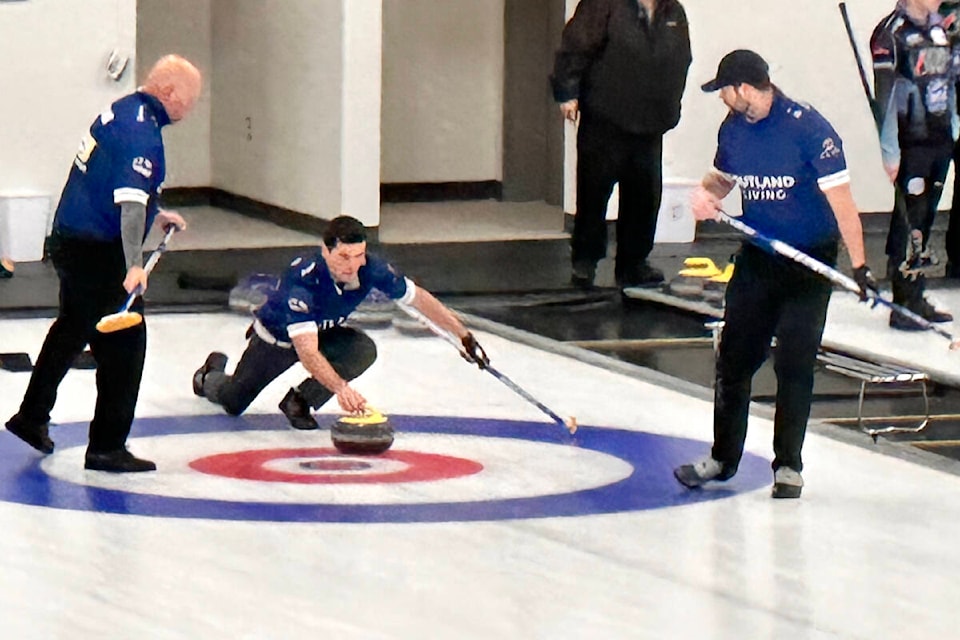 Langley’s own Nicholas Meister is playing with Team Pierce at the BC Men’s Curling Championships in Chilliwack this week. Their team won in 2022, and are hoping to do well this time out. They played and won their first game Thursday in overtime. (Roxanne Hooper/Langley Advance Times)