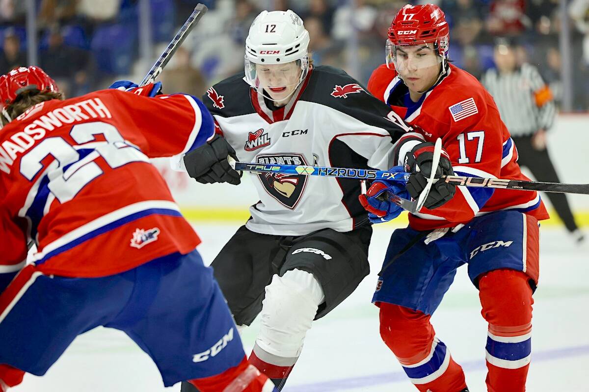 New Giants acquisition Connor Dale in action against Spokane Chiefs Friday, Jan. 13th, in the G-Men聮s first home game of the new year at 91原创 Event Centre. (Rob Wilton/Special to 91原创 Advance Times)