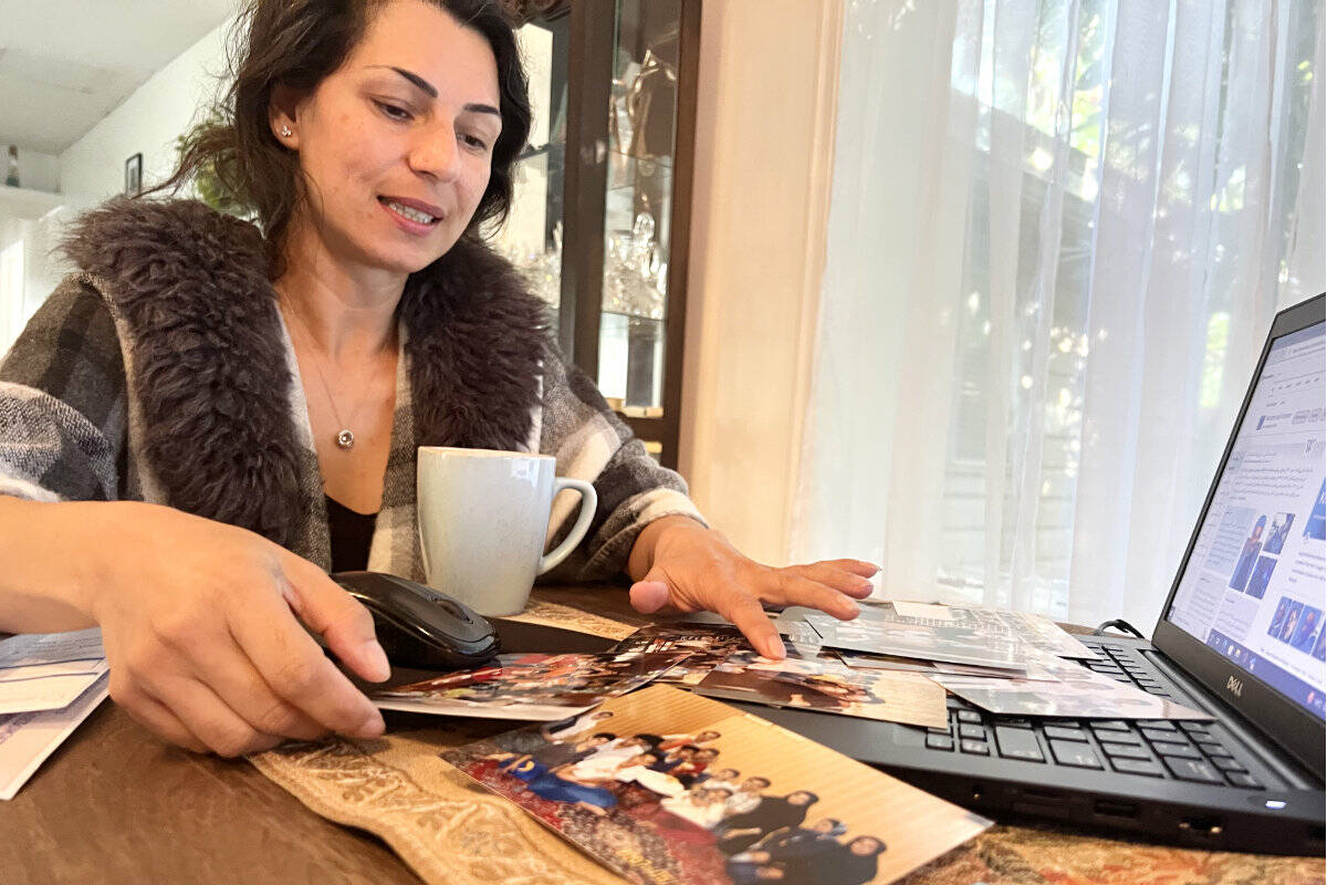 Ghazaleh Nozamani talking about the current protests in her home country of Iran at her house in Yarrow on Oct. 3, 2022. (Paul Henderson/ Chilliwack Progress)