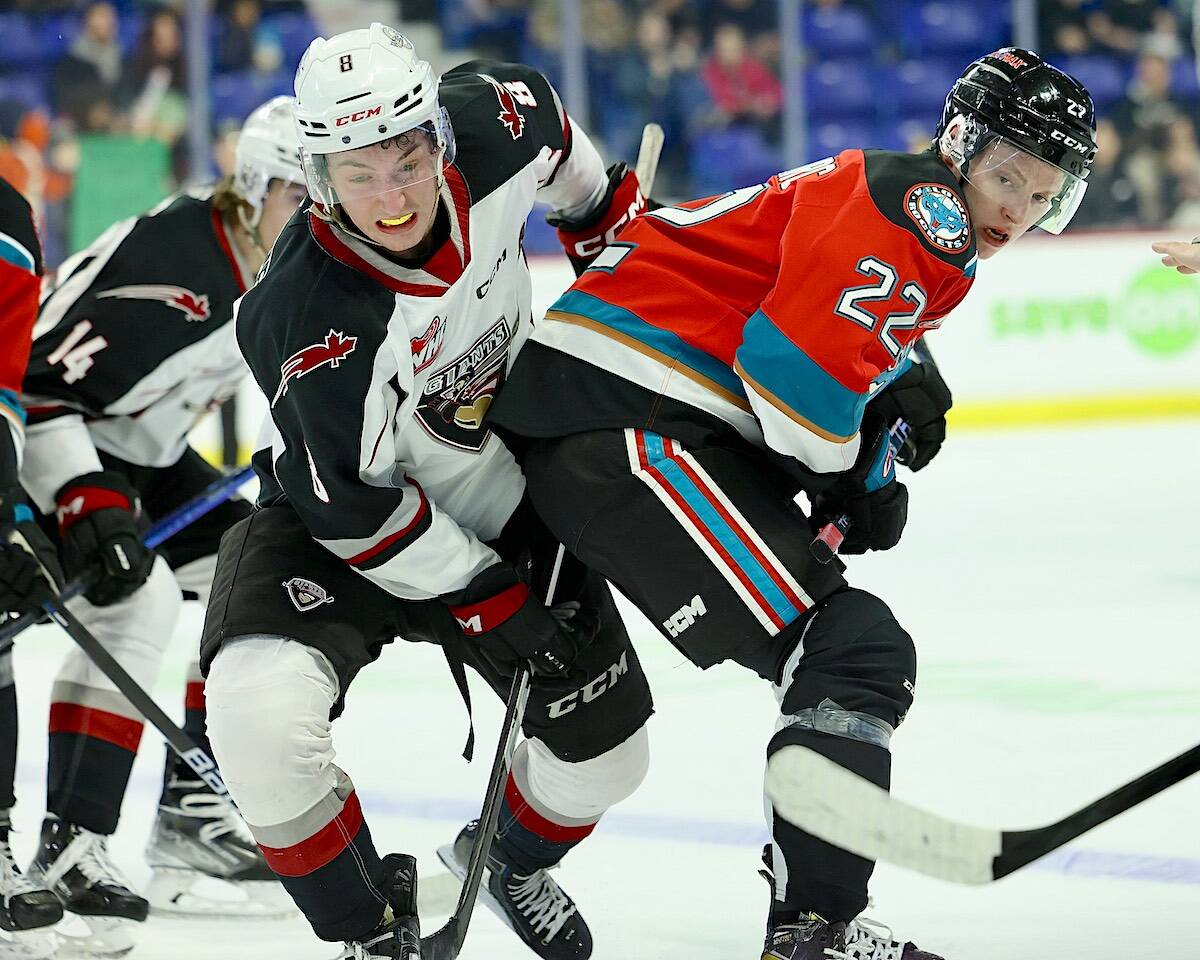 Ty Thorpe scored the only Vancouver Giants goal against Kelowna on Friday, Jan, 20 at Langley Events Centre, as the Langley-based team suffered their fourth loss in a row. (Rob Wilton/Special to Langley Advance Times)