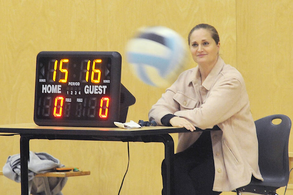 Langley RCMP officers and Yorkson Middle School teachers tangled in a friendly game of volleyball in the school gymnasium on Wednesday, Feb. 1. (Dan Ferguson/Langley Advance Times)