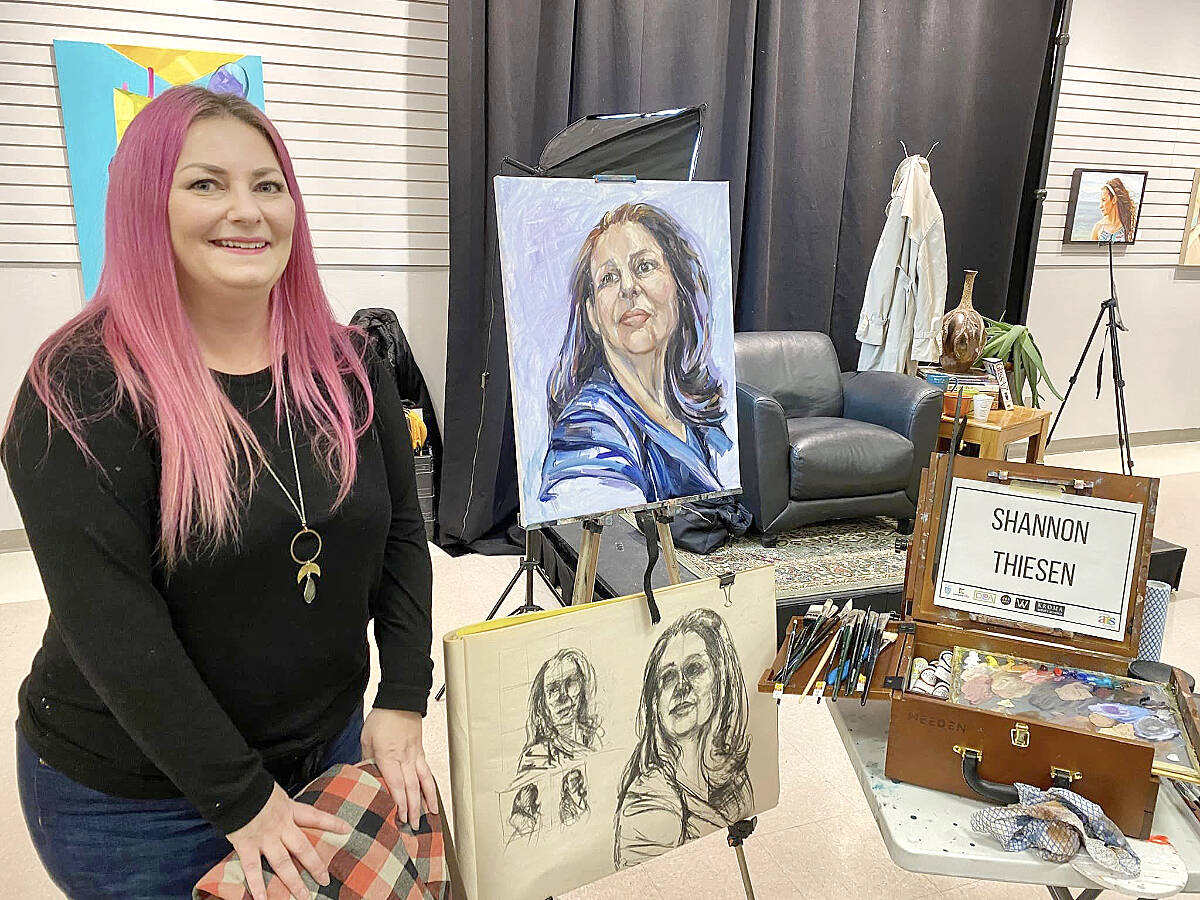Coquitlam resident Shannon Thiesen won the B.C. Wide Portrait Competition hosted by the 91原创 Arts Council at the Aldergrove Kinsmen hall gallery on Sunday, Feb 5. (Freda Lombard/Special to 91原创 Advance Times)