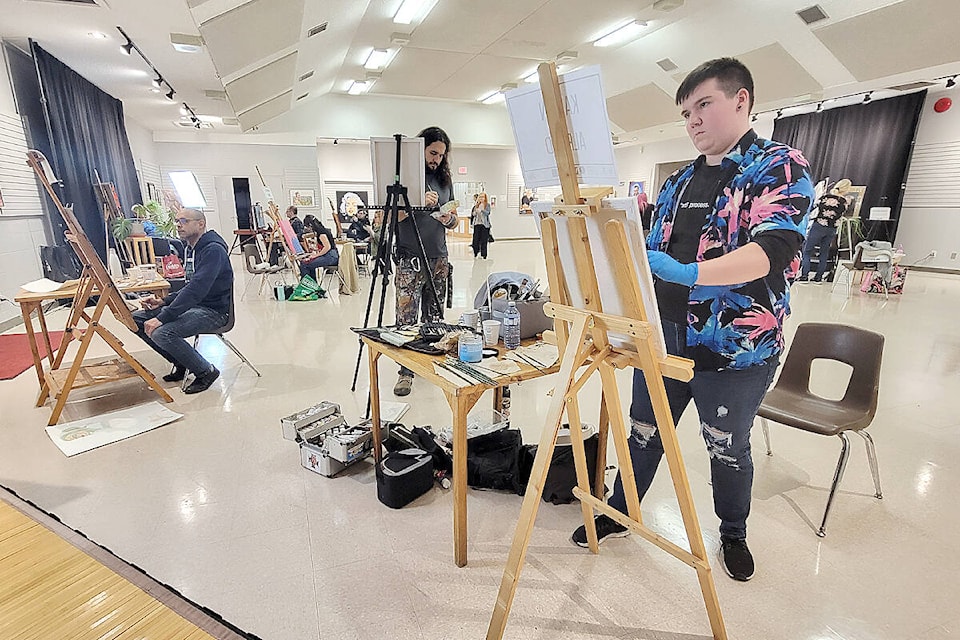 Nine artists had four hours to create portraits of three sitters at the Aldergrove Kinsmen hall gallery on Sunday, Feb 5, with the second B.C. Wide Portrait Competition hosted by the 91ԭ Arts Council. (Dan Ferguson/91ԭ Advance Times)