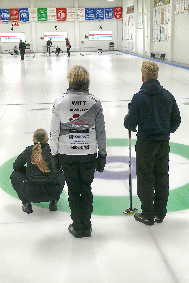 Coaches Katie Witt and Niklas Edin were at the Langley Curling Centre for a training session with Team Grandy on Tuesday Feb. 14, the last before the team headed to the Scotties. (Dan Ferguson/Langley Advance Times)