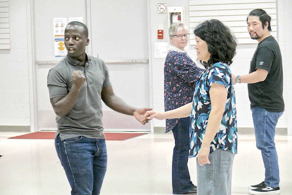 An instructor from the Rock Step Swing Dance Society explained the art of the Lindy Hop at the Aldergrove Kinsmen Community Centre on Saturday, March 11. It was part of a two-day Celebration of Culture, a free family-friendly event organized by the Langley Arts Council. (Dan Ferguson/Langley Advance Times)