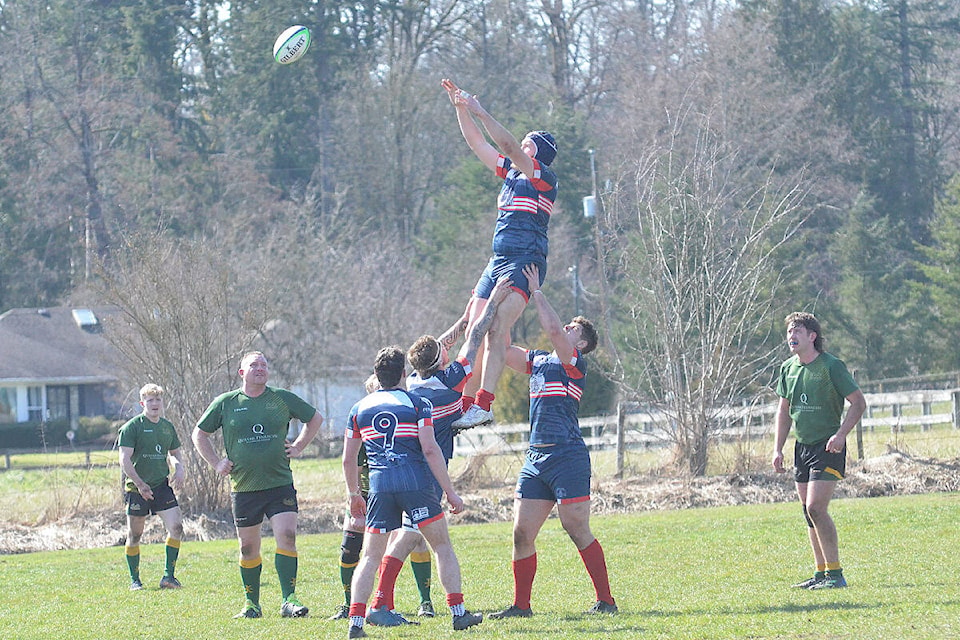 Langley Rugby Club Men’s 3rd place 1st Division team were victorious against the UBCOB Rippers 40-33 on Saturday, March 18 at the club’s Crush Crescent field. (Dan Ferguson/Langley Advance Times)