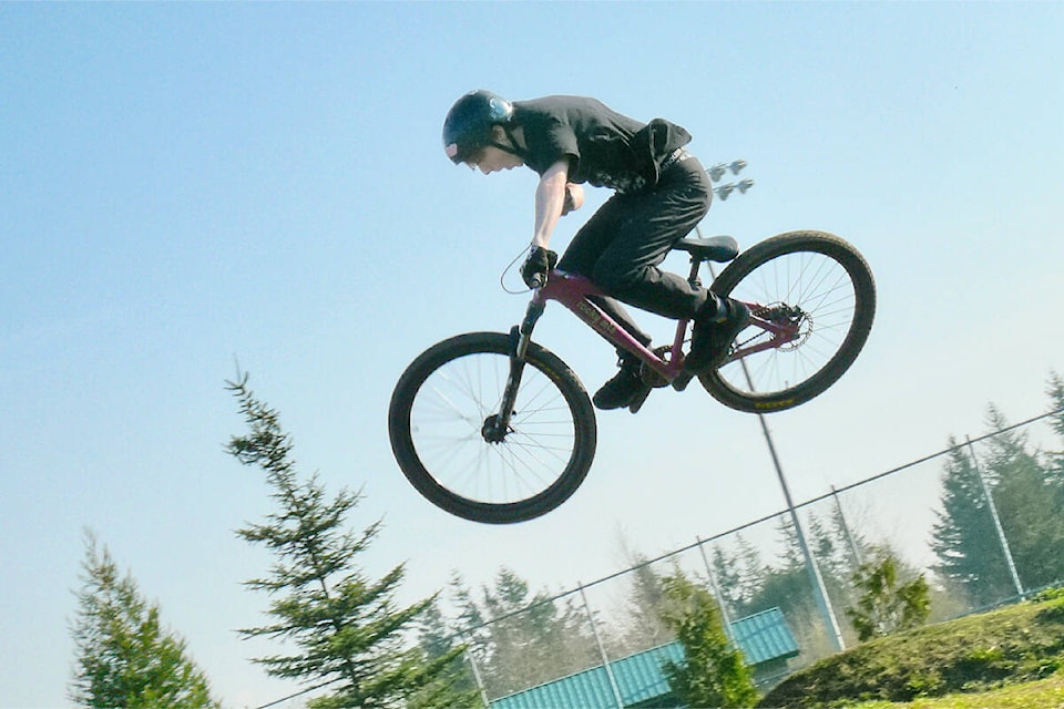 Colton Vandekerkhove grabbed some air Tuesday afternoon, March 21 at Aldergrove Athletic Park. ((Dan Ferguson/Langley Advance Times)