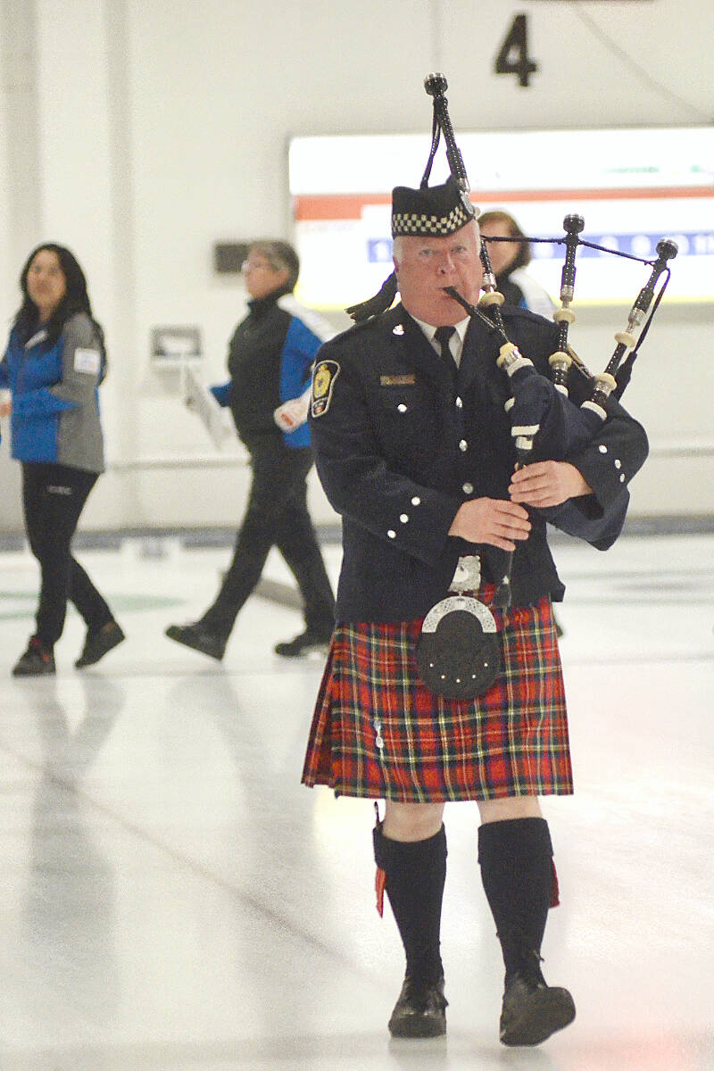 26 teams were piped on to the ice of the Langley Curling Centre for the official start of the 2023 Connect Hearing BC Senior Curling Championships at the Langley Curling Centre on Wednesday, March 21. (Dan Ferguson/Langley Advance Times)