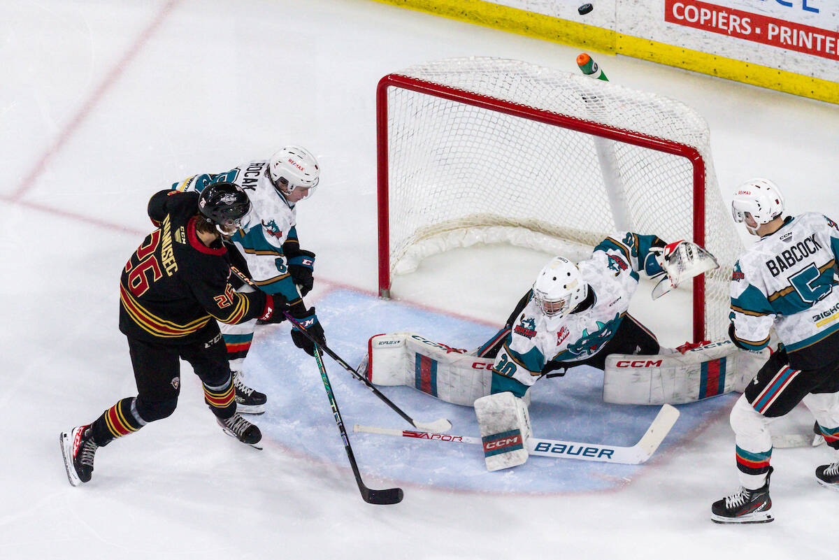 Giants ended their regular season schedule with a close game, but came out on the wrong side of a 5-4 score Saturday night, March 25, in Kelowna. Next, the playoffs. (Steve Dunsmoor/Special to 91Ô´´ Advance Times)