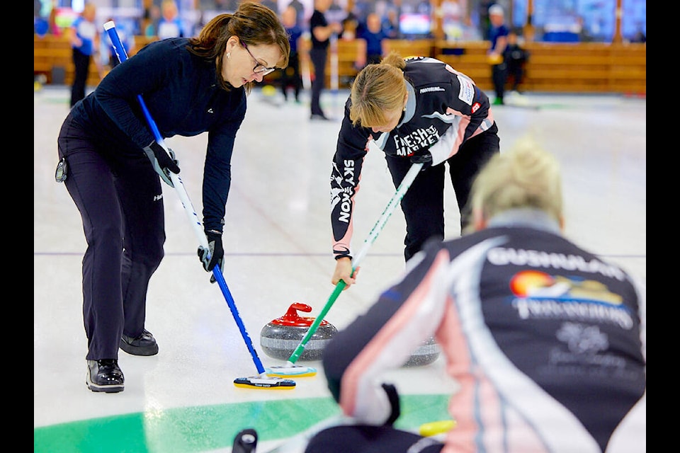 Team Gushulak won gold and a trip to the national championships on Sunday, March 26, at the 2023 BC Senior Men’s and Women’s Curling Championships at the Langley Curling Centre. (Courtesy Rob Wilton/RJMedia Canada)
