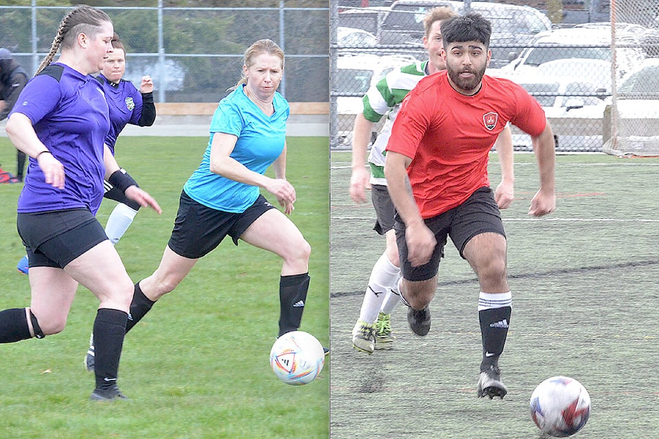 Aldergrove United Soccer Club hosted 23 men’s and 6 women’s teams at the annual Barry Bauder Memorial tournament and fundraiser at Aldergrove Athletic Park March 25-26. (Dan Ferguson/Langley Advance Times)