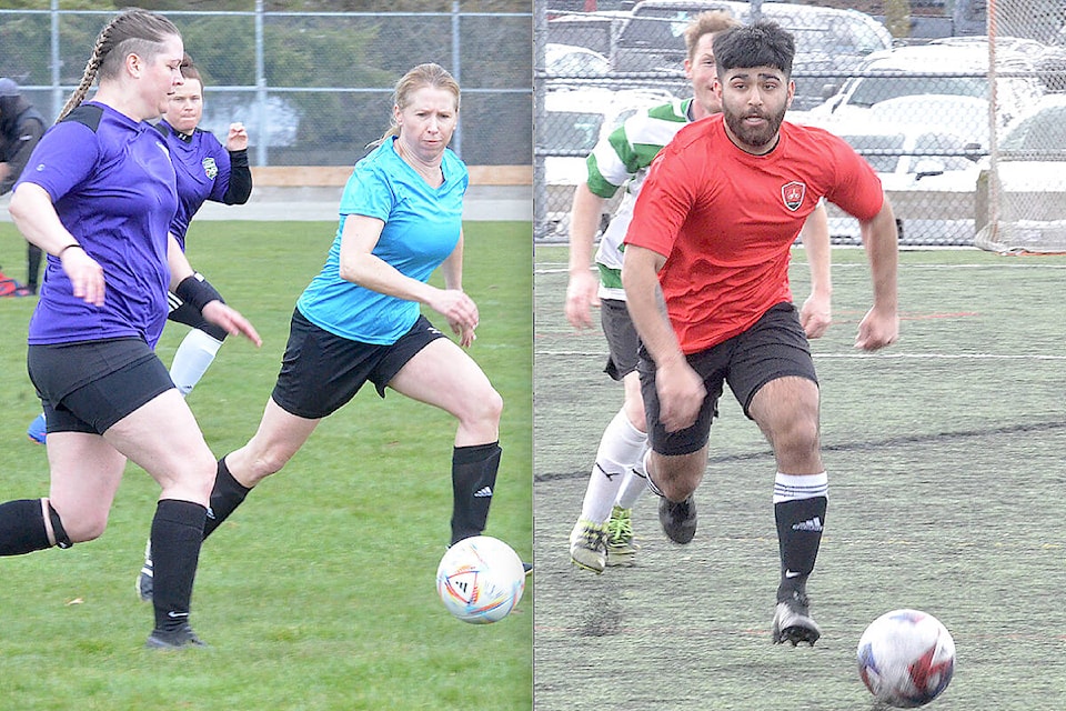 Aldergrove United Soccer Club hosted 23 men’s and 6 women’s teams at the annual Barry Bauder Memorial tournament and fundraiser at Aldergrove Athletic Park March 25-26. (Dan Ferguson/91ԭ Advance Times)