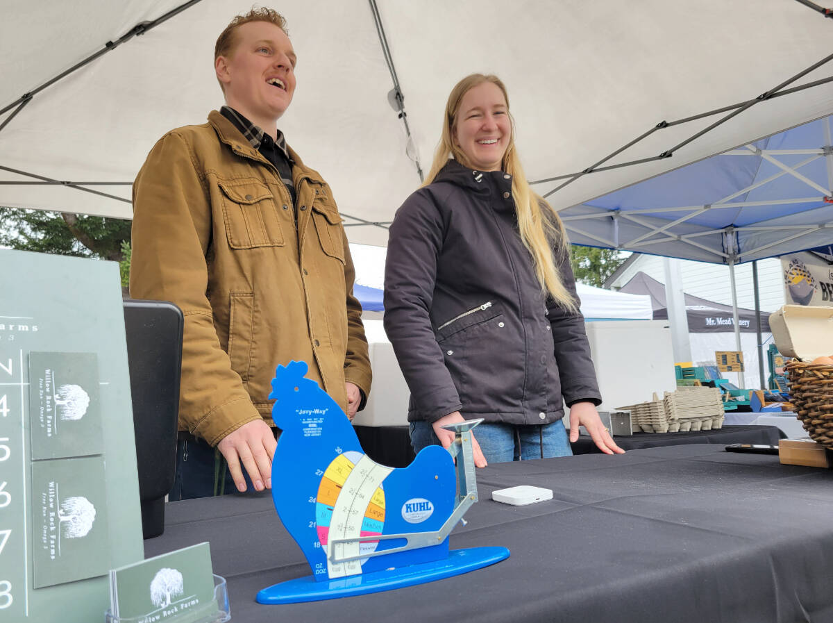 Jason Kerssens and Lindsay Reitsema are selling eggs laid by their 400 chickens in Abbotsford. (Kyler Emerson/91原创 Advance Times)
