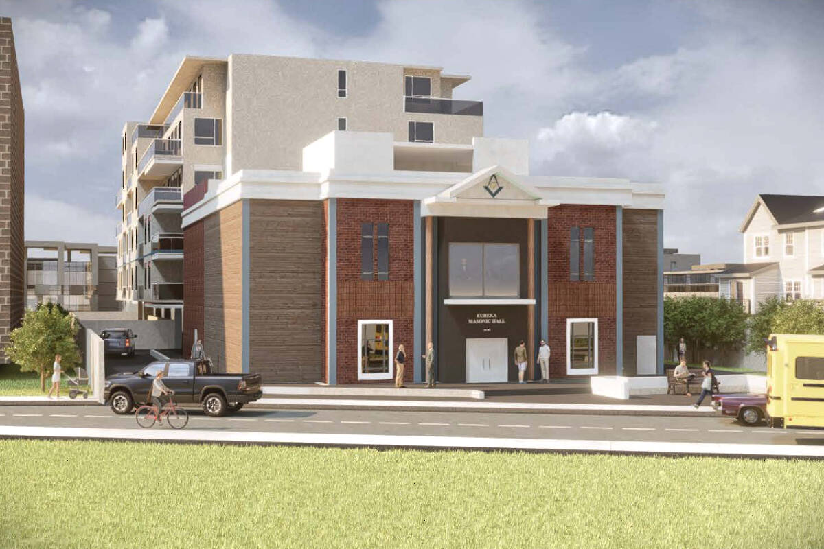 The new Masonic hall in Langley City, built by Quarry Rock Developments, will have a deliberate resemblance to the 95-year-old building it replaces, part of a project that will see housing built behind the hall on the Fraser Highway site. (Courtesy Eureka lodge)