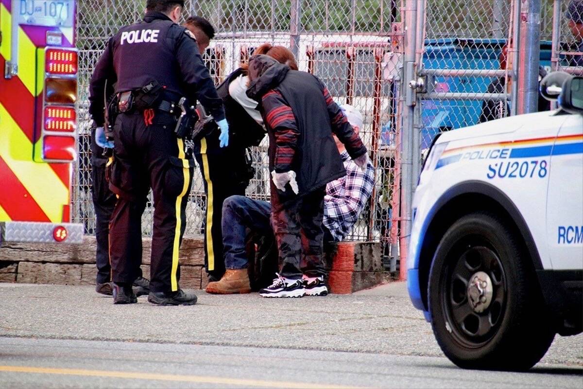 A man was shot at about 8 p.m. Sunday in the 10700-block of City Parkway in Whalley. (Photo: Shane MacKichan)