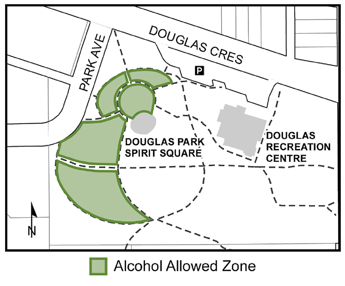 A 91原创 City graphic shows where limited alcohol consumption would be allowed in Douglas Park (91原创 City)