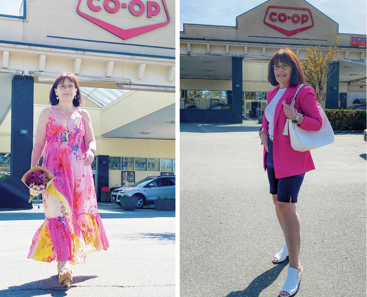 <strong>Outfit #1:</strong> Long pink dress by Room 34 and Cork wedge shoes by Clarks. <strong>Outfit #2:</strong> Fushia Blazer by Black Tape, White t-shirt by Tribal, Navy denim shorts by Tribal, White shoes by Bueno and Handbag by Simply Noelle.