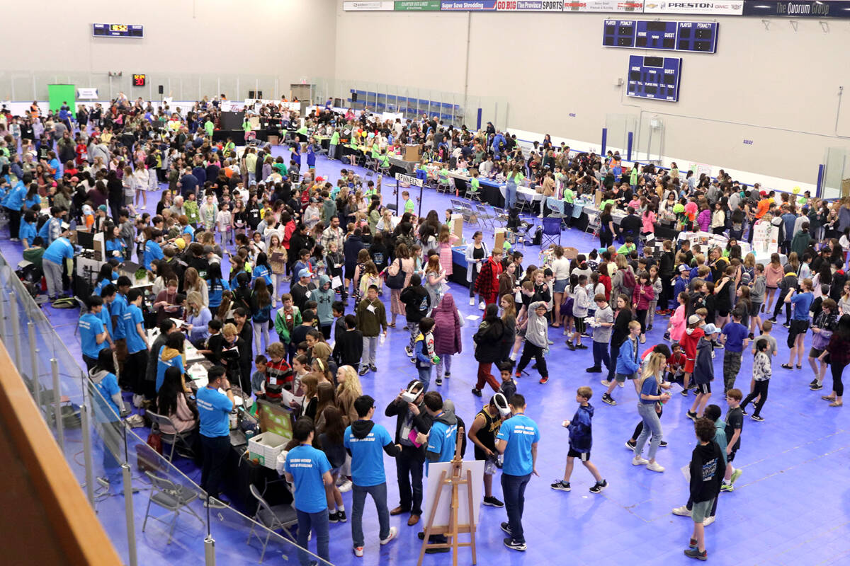 Hundreds of visitors wandered the concourse at the IDEA Summit, where Langley students had set up booths to showcase and sell their creations on Tuesday, May 9. (Langley School District/Special to Langley Advance Times)