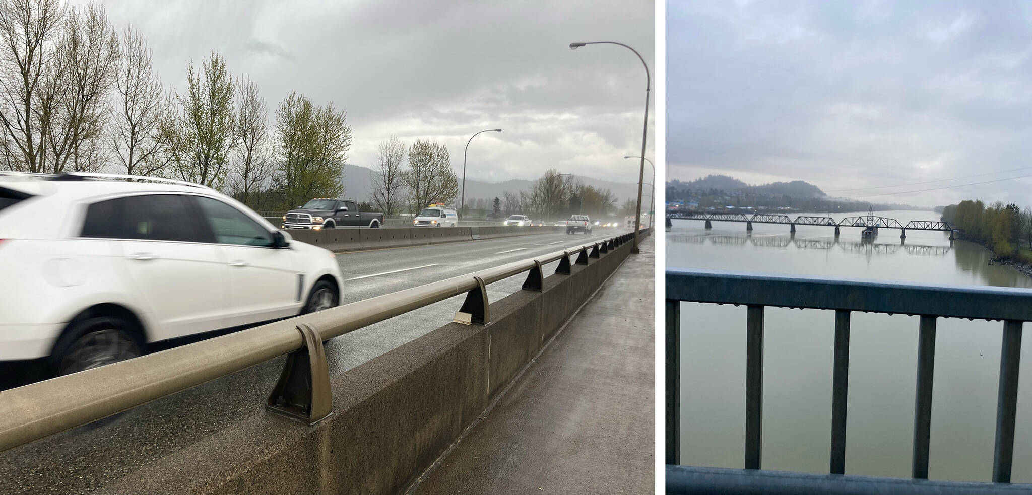 The busy view of the Mission Bridge and its protected bike lane (left) and the more peaceful view. (Photo by Barbara Nickel)