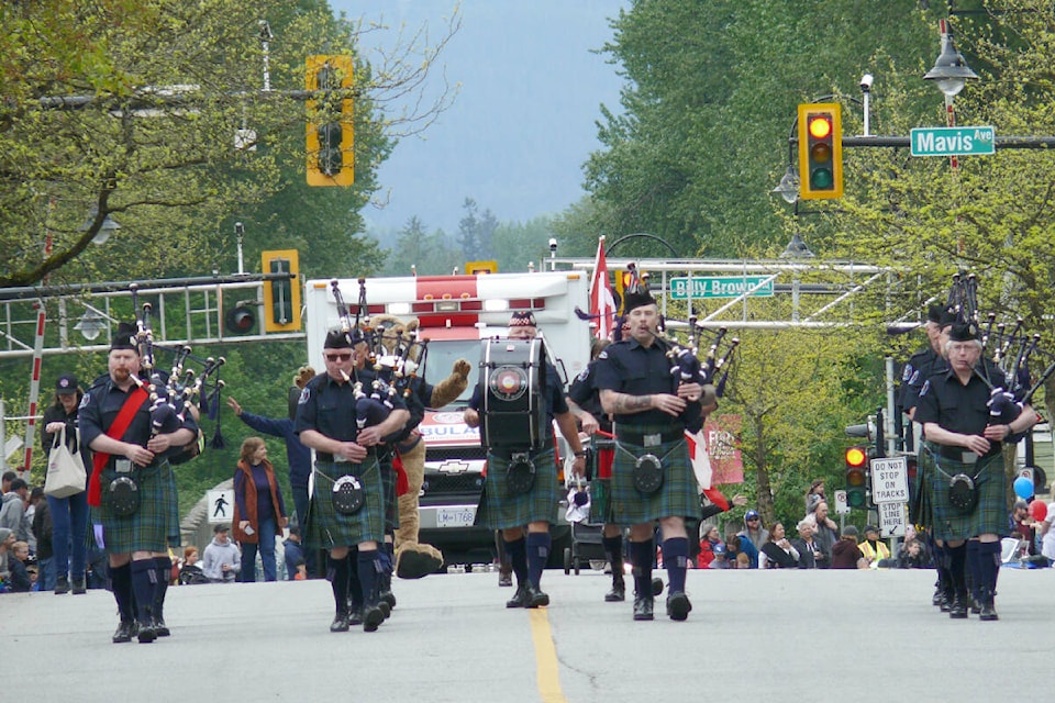 A pipe band began the May Day parade in Fort Langley last year. (Dan Ferguson/Langley Advance Times)