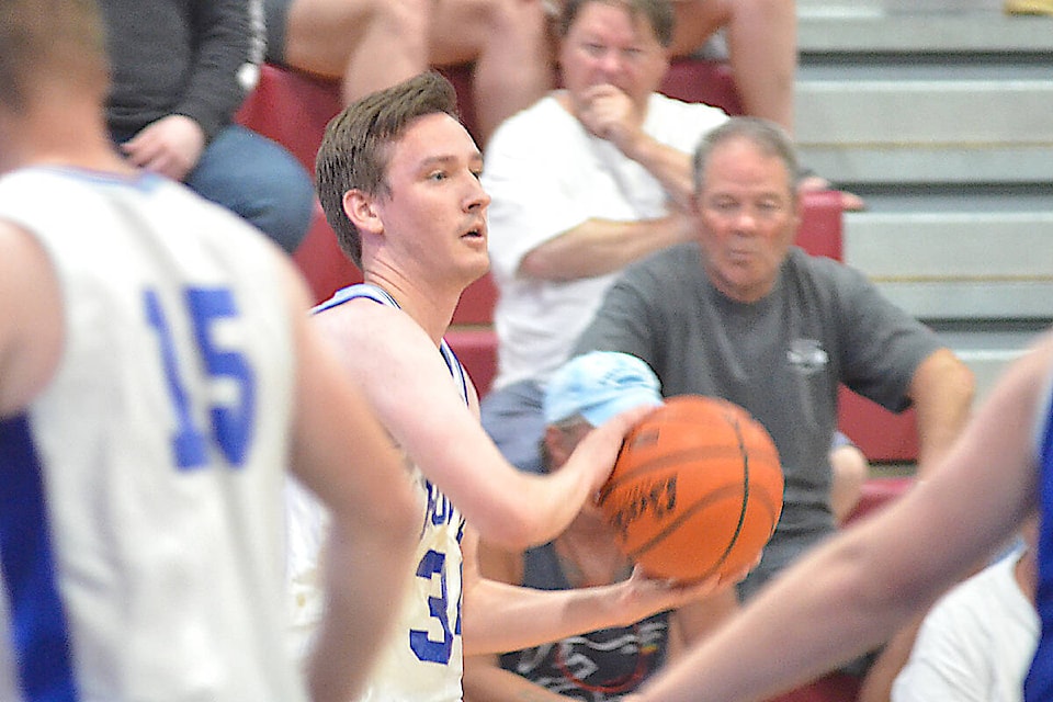 91ԭ Township Councillor Michael Pratt, a former Brookswood basketball player, was back on the school court Saturday, May 27 for an alumni game featuring former students. (Dan Ferguson/91ԭ Advance Times)
