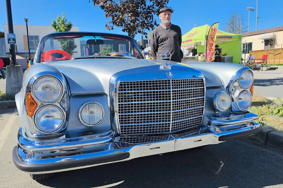 For her 90th birthday, Rosa Huber’s oldest child Walter arranged to have her 1970 Mercedes convertible completely restored. He was showing it at the R.E. Mountain Secondary School (REMSS) ‘cruise-in to summer’ car show and fundraiser presented by Langley Chrysler on Saturday, June3. (Dan Ferguson/Langley Advance Times)