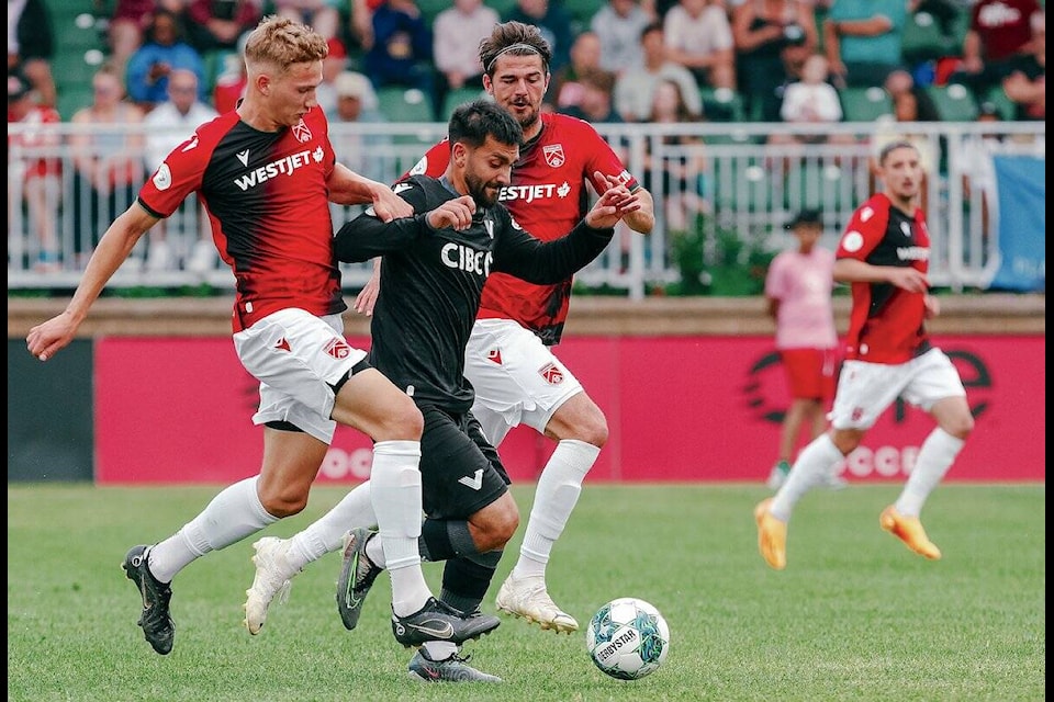 Vancouver FC scored in the first four minutes, at Calgary’s ATCO Field on Sunday, June 11, but Cavalry responded with three goals in the first 28 minutes of the game for the win. (Canadian Premier League/Special to Langley Advance Times)