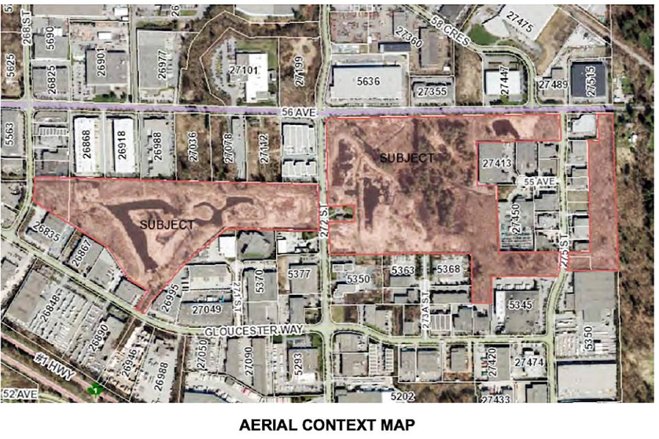 The areas outlined in red are what remains of land formerly planned to become a golf course in the Gloucester Industrial Park. About 40 per cent of the land could be developed, with the remaining land preserved as wetland. (Township of 91ԭ/Special to the 91ԭ Advance Times)