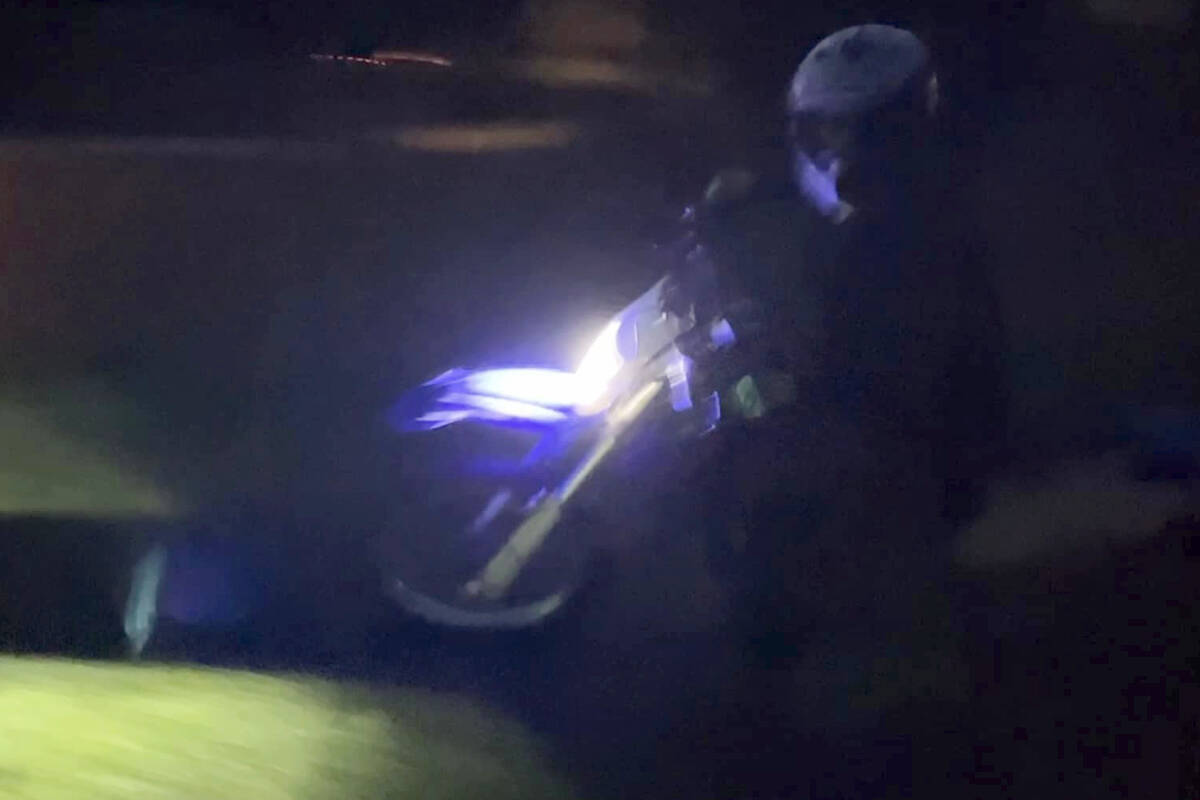 91原创 Fastball Association president Jeff Clegg captured this image of a dirt bike riding through a ball field at Noel Booth Park on Friday night, June 18, just as district championships were getting underway. (Special to 91原创 Advance Times)