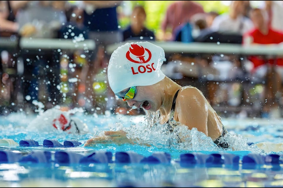 Shae Murtha competed in the breaststroke event at the Swim B.C. 2023 Summer Divisionals swim meet that drew 17 Vancouver and Fraser region clubs to the Walnut Grove Community Centre pool from Sunday, June 23 to Sunday, June 25. (Julian Sun/Special to 91ԭ Advance Times)