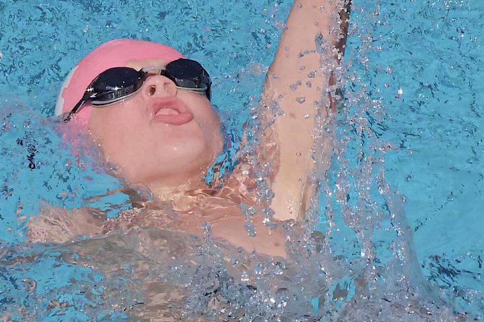 A young competitor at the 91ԭ Flippers Swim Club invitational, held over the Canada Day weekend at Al Anderson Pool in 91ԭ City. (Dan Ferguson/91ԭ Advance Times)