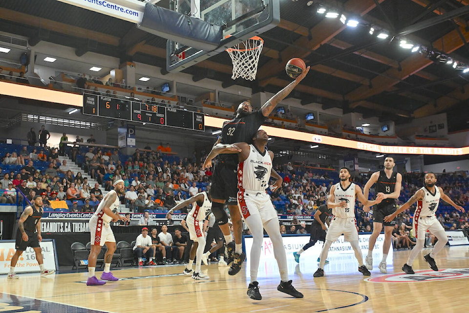 Bandits Nick Ward was hard to guard, scoring 15 points during Sunday night’s (July 9) game at the Langley Events Centre that ended with a 97-93 victory for the visiting BlackJacks. (Vancouver Bandits/Special to Langley Advance Times)