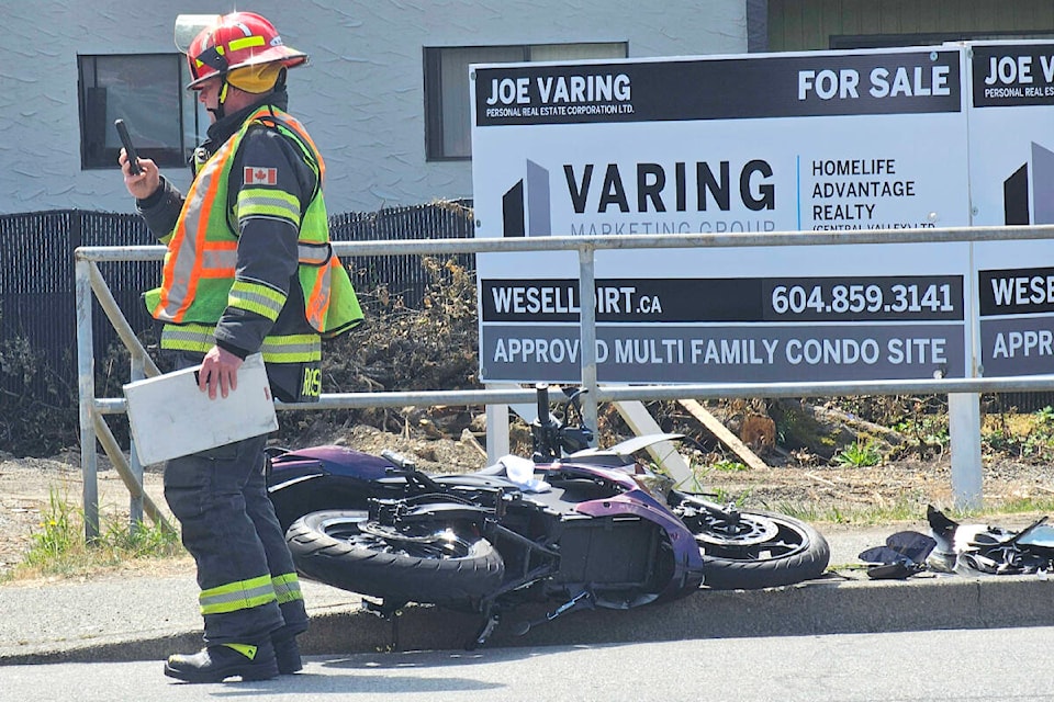 Emergency crews responded to a crash on 56th Avenue just east of 200th Street on Wednesday, July 12, 2023. (Dan Ferguson/91ԭ Advance Times)