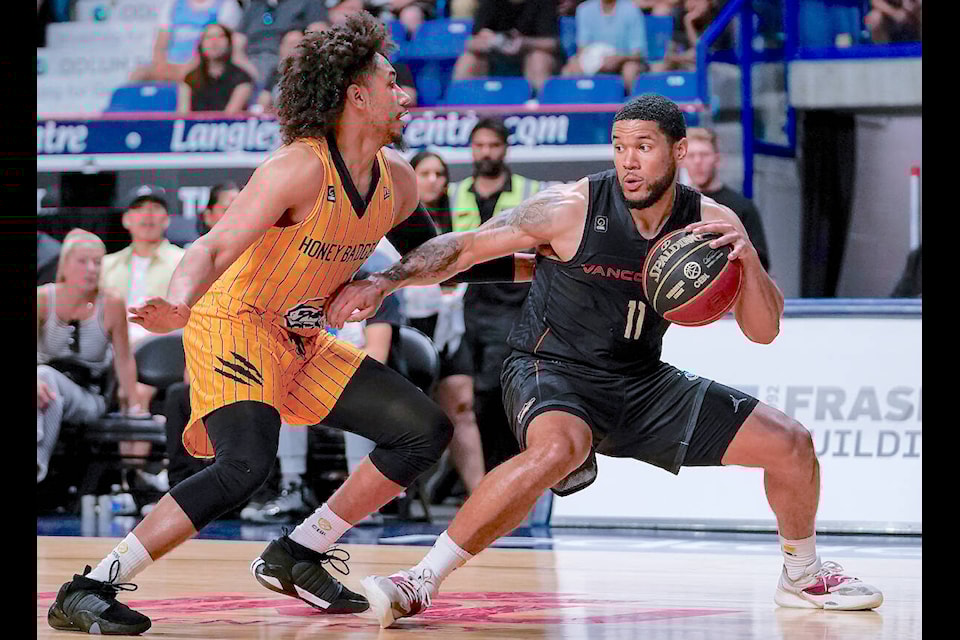 Vancouver Bandits guard Malcolm Ouvivier went up against a Brampton Honey Badger, July 14, at 91ԭ Events Centre. (Wes Shaw/ ShotBug Press/Special to 91ԭ Advance Times)