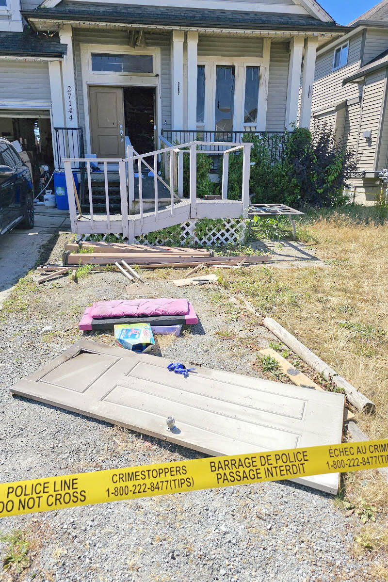 An early morning fire caused extensive interior damage to an Aldergrove house in the 27100 block of 35th Avenue Sunday morning, July 23, and heat from the fire melted the siding on neighbouring houses. Occupants escaped without injury. (Dan Ferguson/91原创 Advance Times)