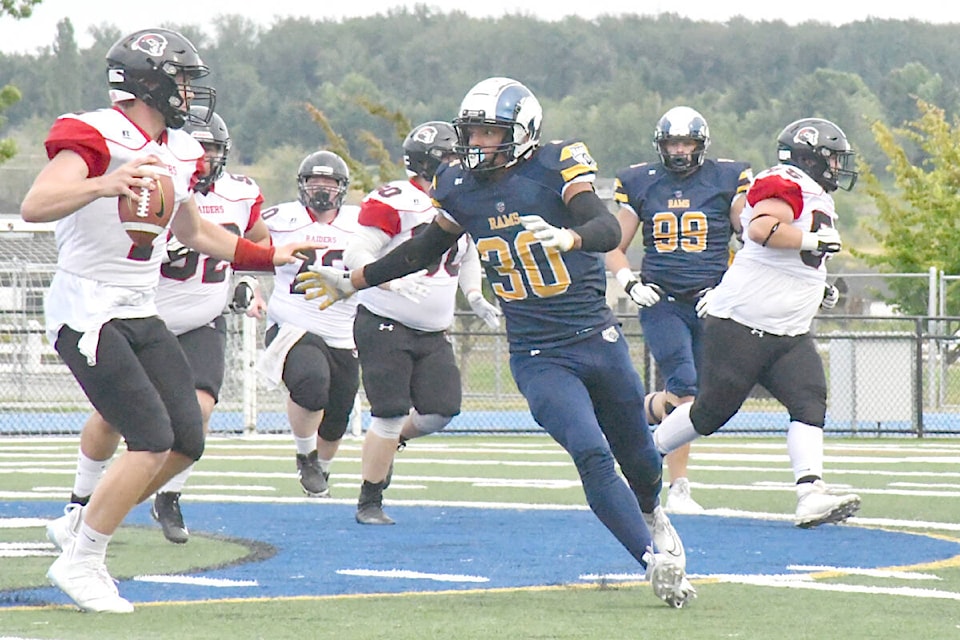91ԭ Rams defeated VI Raiders 54-3 in their first home game of the season at McLeod Athletic Park on Saturday, Aug. 5. (Kyler Emerson/91ԭ Advance Times)