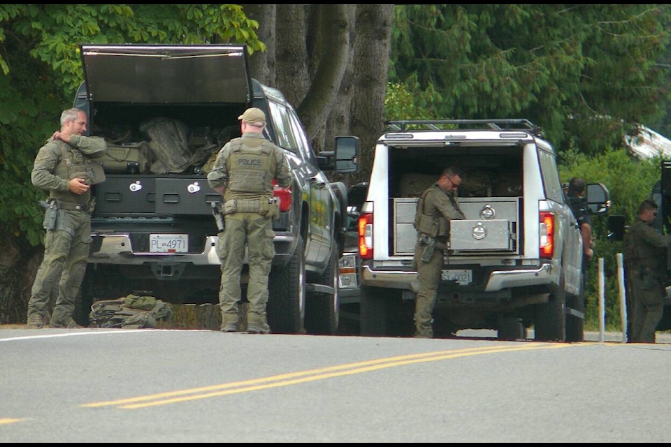Police officers in camouflage stood down after an incident in the 5700 block of 244th Street on Tuesday, Aug. 8, which began at 11 a.m. and ended at around 5 p.m. (Dan Ferguson/91ԭ Advance Times)