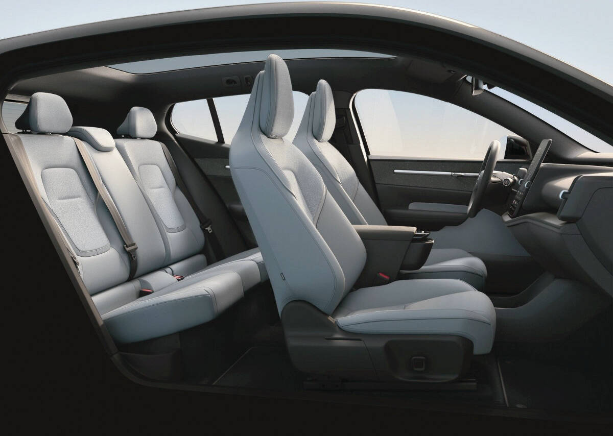 The EX30’s interior is on the minimalist side — you could call it plain. Compared with the C40, the EX30 is shorter by 20 centimetres, lower by five centimetres and it has about four centimetres less distance between the front and rear wheels. PHOTO: VOLVO