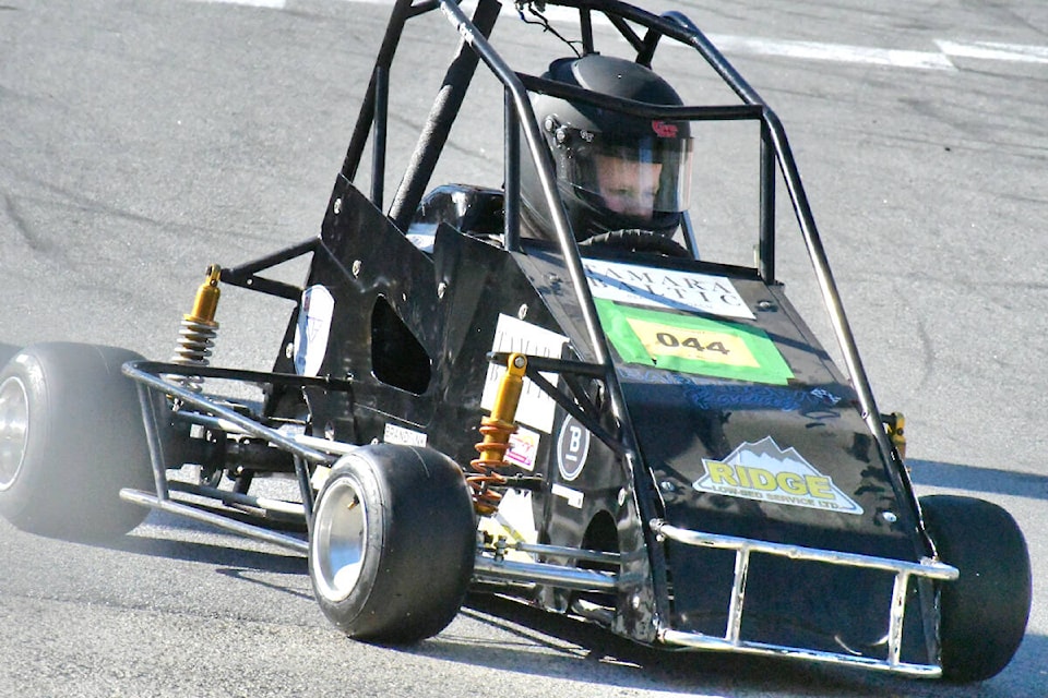 A driver took to the Aldergrove track of the 91ԭ Quarter Midget Association for a qualifying run on Wednesday morning, Aug 16, as the cross-border Western Grand Nationals got underway with 217 cars registered for the event that runs until Sunday. (Dan Ferguson/91ԭ Advance Times)