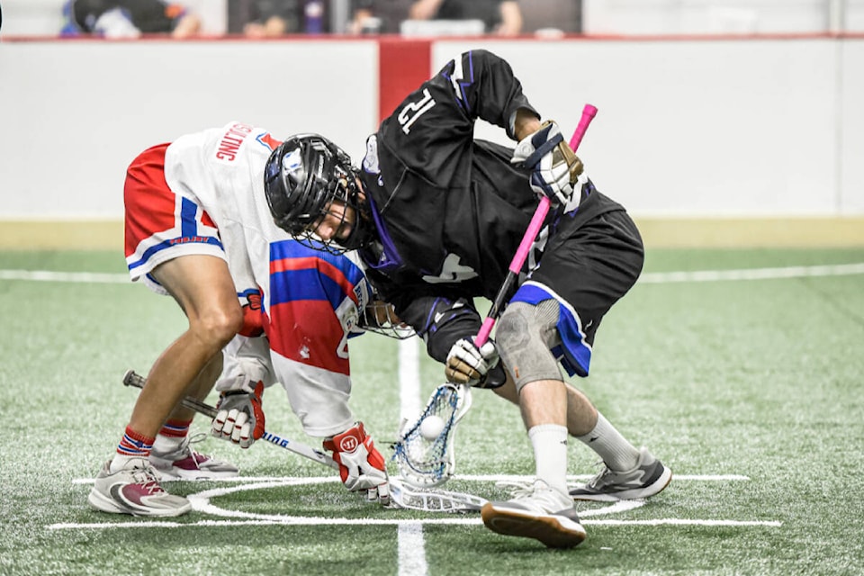 91ԭ Thunder lost Game 2 of the Western Lacrosse Association Finals 13-8 to the visiting New Westminster Salmonbellies on Friday night at 91ԭ Events Centre. That evens the score in the final series to 1-1 heading into Game 3 on Sunday. The Thunder also raised $4,625 for the Tessa Beauchamp Foundation by auctioning off special game-worn jerseys. (Ryan Molag, 91ԭ Events Centre/Special to 91ԭ Advance Times)
