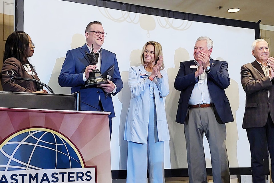 Pitt Meadows resident Stefano Cossalter won the Regional Quarterfinals competition of the Toastmasters International Speech Contest. 