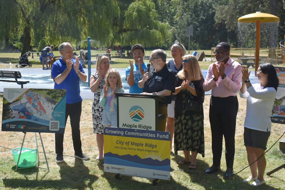Mayor Dan Ruimy announces a new spray park in Maple Ridge Park.