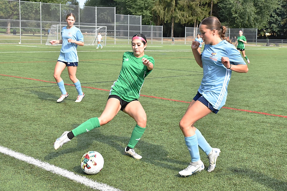 The Fraser Valley Zone 3 team, in blue, won their first game against Vancouver-Coastal at the BC Summer Games Thursday morning by a score of 1-0.