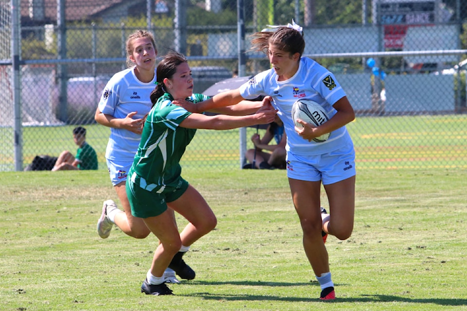 Fraser Valley beat Vancouver-Coastal in girls rugby on July 19 at the 2024 BC Summer Games.