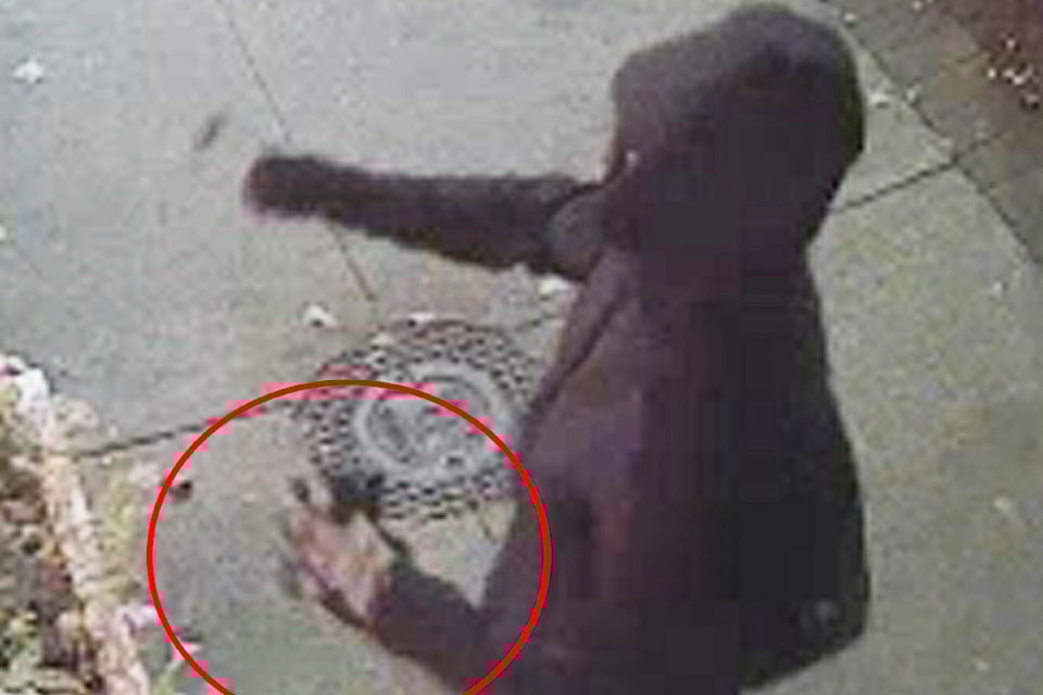 One of the suspects caught on video trying to smash the front window of a business on 224 Street in the downtown core. 