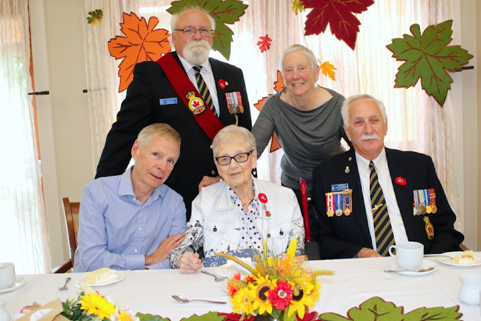 Grace Jackson (centre) celebrated her 100th birthday on Sept. 18 along with members of her family and the Royal Canadian Legion.