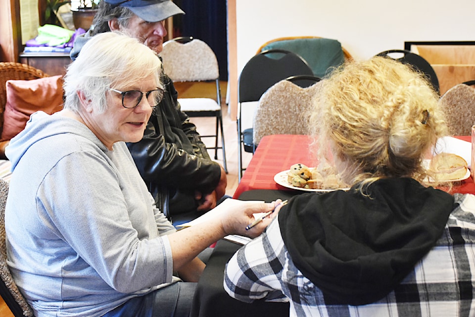 Debbie Picco, left, talks with Eva Bardonnex, who thinks that the Overdose Prevention Site on the Ridge Meadows Hospital grounds is well used, but there should be one downtown Maple Ridge as well. 