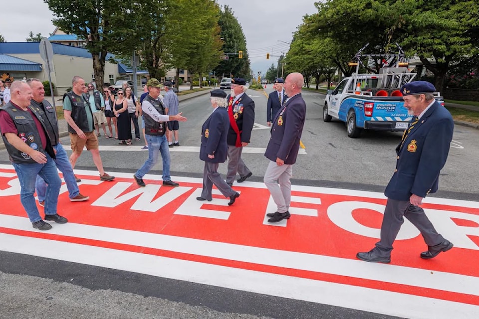 The City of Maple Ridge and Royal Canadian Legion honoured veterans with a new crosswalk unveiled on Saturday.